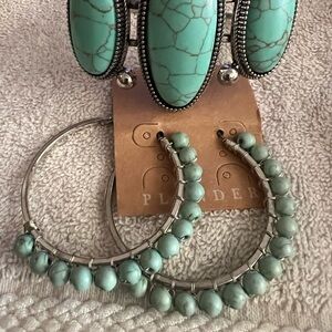 Plunder Posse turquoise (faux) bracelet and earrings